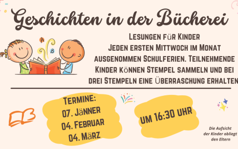 Geschichtenzeit mit Sonia am 7. Jänner 2026 um 16:30 Uhr in der Bücherei Bludesch